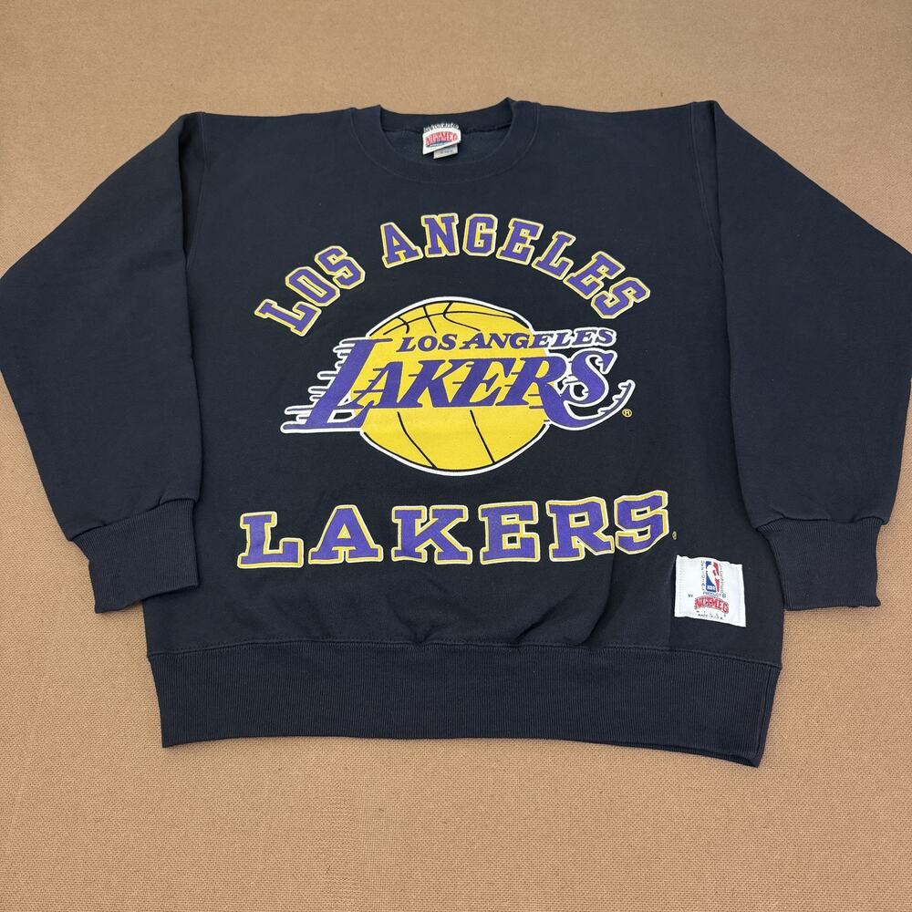 Vintage Los Angeles Lakers Sweatshirt Mens Medium Black NBA Basketball Nutmeg 90